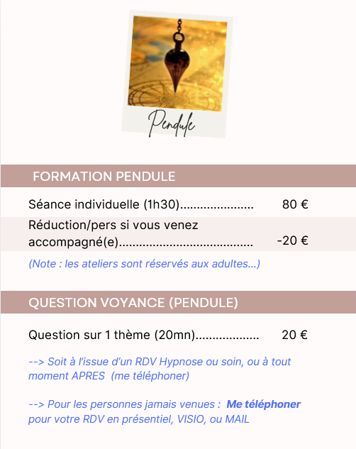 tarifs voyance et formation pendule